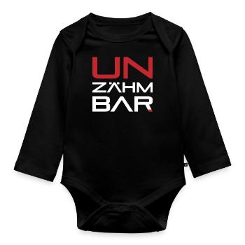 UNZÄHMBAR weiß-rot - Baby Bio-Langarm-Body - Schwarz - Vorne
