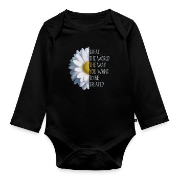 Behandele die Welt gut! Gänseblümchen Klimaschutz - Baby Bio-Langarm-Body - Schwarz - Vorne
