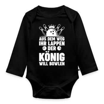 König Bowler Bowlen Kegeln Bowling - Baby Bio-Langarm-Body - Schwarz - Vorne