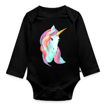 Licorne Licorne Fille Mythique Licornes Animaux - Body Bébé bio manches longues - noir - Devant