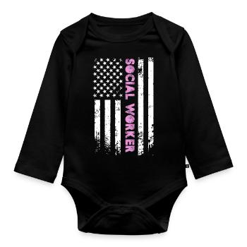 Travailleur social Drapeau américain - Body Bébé bio manches longues - noir - Devant