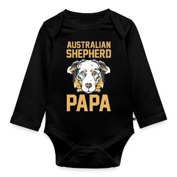 Hund Australian Shepherd Papa - Baby Bio-Langarm-Body - Schwarz - Vorne