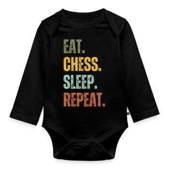 EAT CHESS SLEEP REPEAT - Organic Longsleeve Baby Bodysuit - black - Front