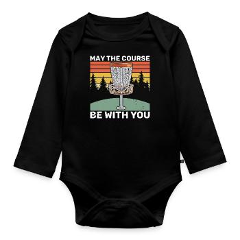 Disc golfer Throwing disc Frisbee - Organic Longsleeve Baby Bodysuit - black - Front