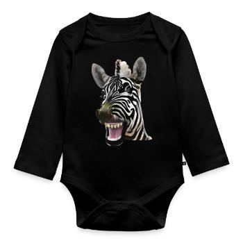 Breit grinsendes Zebra - Baby Bio-Langarm-Body - Schwarz - Vorne