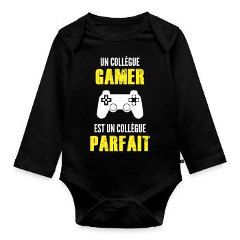 un collègue gamer est un collègue parfait - Body Bébé bio manches longues - noir - Devant