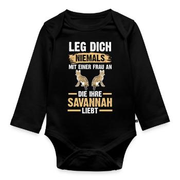 Savannah Katze - Baby Bio-Langarm-Body - Schwarz - Vorne