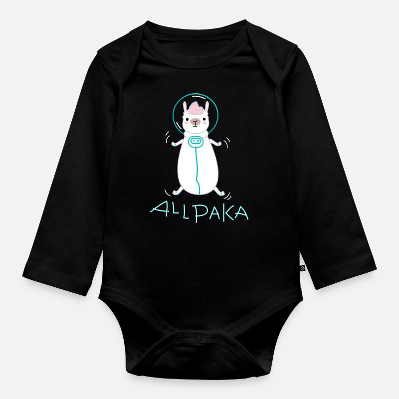 Lama als Astronaut - Baby Bio-Langarm-Body - Schwarz