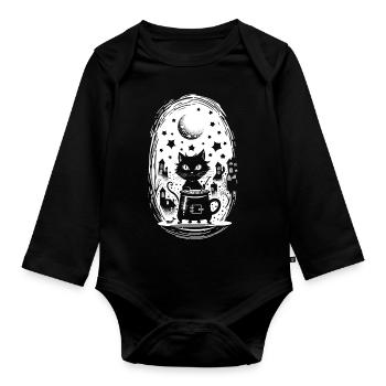 Cat's magic potion - Organic Longsleeve Baby Bodysuit - black - Front