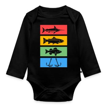 Fishing Retro Fisherman Fishing Fishing Angler - Organic Longsleeve Baby Bodysuit - black - Front