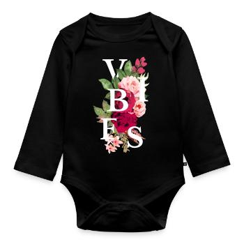 Vibes Blumen - Baby Bio-Langarm-Body - Schwarz - Vorne