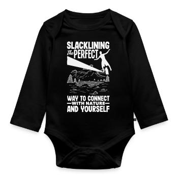 Slacklining: the perfect way to connect with nature - Organic Longsleeve Baby Bodysuit - black - Front