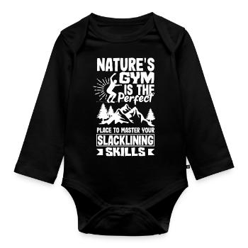 Nature's gym perfect to master your slacklining - Organic Longsleeve Baby Bodysuit - black - Front