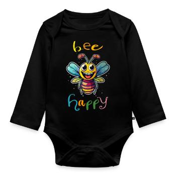 Bee happy, lucky bee, be happy - Organic Longsleeve Baby Bodysuit - black - Front