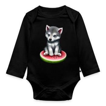 Loup de pastèque - Body Bébé bio manches longues - noir - Devant