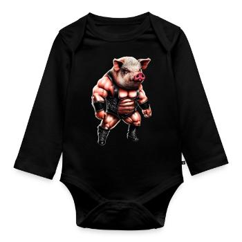 Wrestler Schwein - Baby Bio-Langarm-Body - Schwarz - Vorne