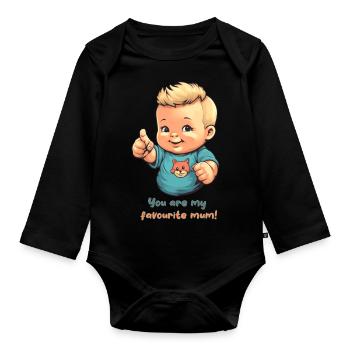 Tu es ma maman préférée! - Body Bébé bio manches longues - noir - Devant