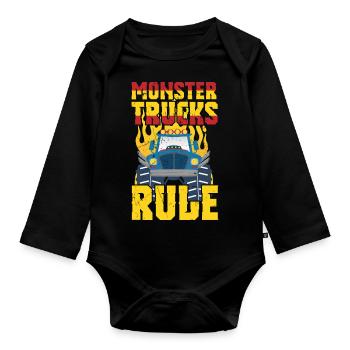 Monster Trucks Rule - Baby Bio-Langarm-Body - Schwarz - Vorne