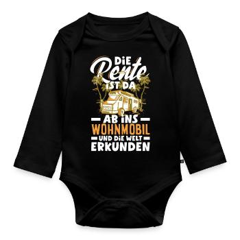 Die Rente ist da, ab ins Wohnmobil und die Welt - Baby Bio-Langarm-Body - Schwarz - Vorne