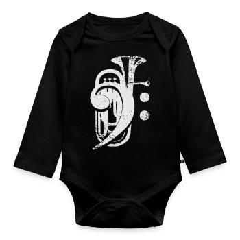Bariton Euphonium Blasmusik Notenschlüssel - Baby Bio-Langarm-Body - Schwarz - Vorne