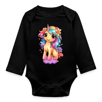 Cute unicorn - Organic Longsleeve Baby Bodysuit - black - Front