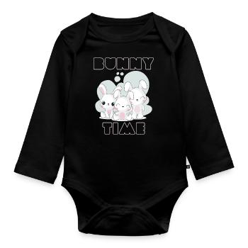 Bunny Time Rabbit Rabbits Graphique amusant - Body Bébé bio manches longues - noir - Devant