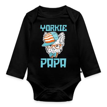 Dog Yorkie Papa - Organic Longsleeve Baby Bodysuit - black - Front