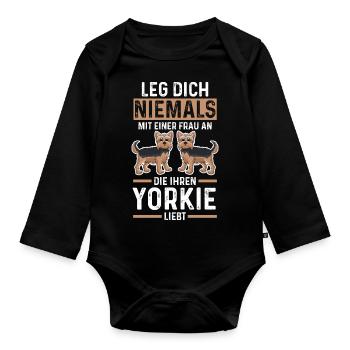 Hund Yorkie - Baby Bio-Langarm-Body - Schwarz - Vorne