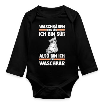 Tiermotiv Waschbär - Baby Bio-Langarm-Body - Schwarz - Vorne