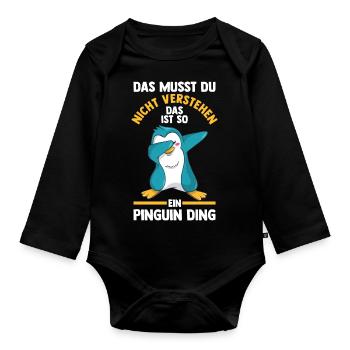 Tiermotiv Pinguin - Baby Bio-Langarm-Body - Schwarz - Vorne