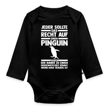 Tiermotiv Pinguin - Baby Bio-Langarm-Body - Schwarz - Vorne