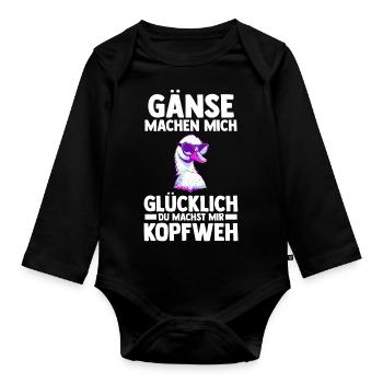 Gans Gänse - Baby Bio-Langarm-Body - Schwarz - Vorne