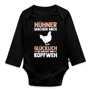 Huhn Landwirt Bauernhof Hühner - Baby Bio-Langarm-Body - Schwarz - Vorne