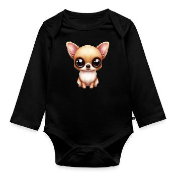 Chihuahua Cuddles - Organic Longsleeve Baby Bodysuit - black - Front