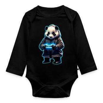 Panda Gamer - Baby Bio-Langarm-Body - Schwarz - Vorne