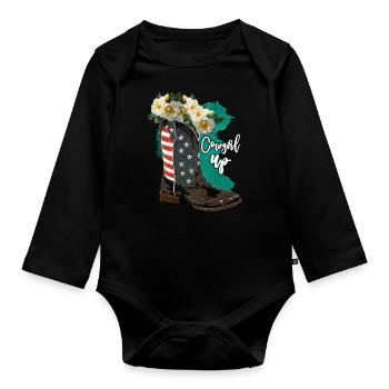 Watercolor Cowboy Boots - Organic Longsleeve Baby Bodysuit - black - Front