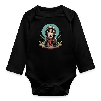 Meditating dinosaur - Organic Longsleeve Baby Bodysuit - black - Front