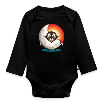 Cat with a moon - Organic Longsleeve Baby Bodysuit - black - Front