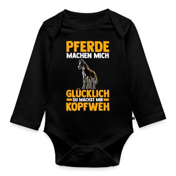 Pferd Reiten Reiter Reiterin Reitsport Pferde - Baby Bio-Langarm-Body - Schwarz - Vorne
