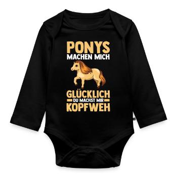 Pferd Reiten Reiter Reiterin Reitsport Pferde Pony - Baby Bio-Langarm-Body - Schwarz - Vorne