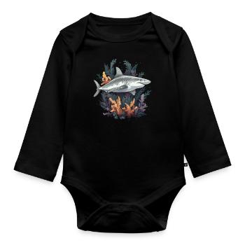 Grands coraux de poissons de requin blanc - Body Bébé bio manches longues - noir - Devant