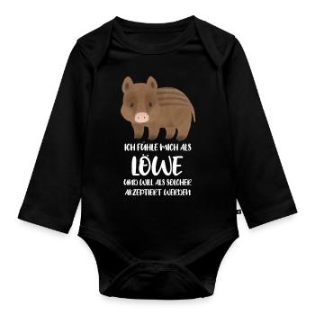Lion Wild Boar - Organic Longsleeve Baby Bodysuit - black - Front