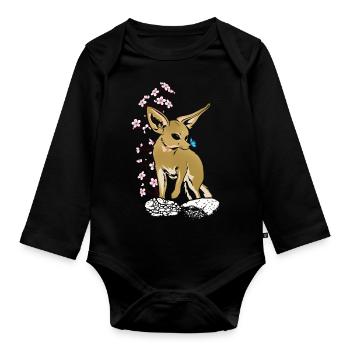 Fennek-füchse, Japanische Kirsche, Fennek-füchse, - Baby Bio-Langarm-Body - Schwarz - Vorne