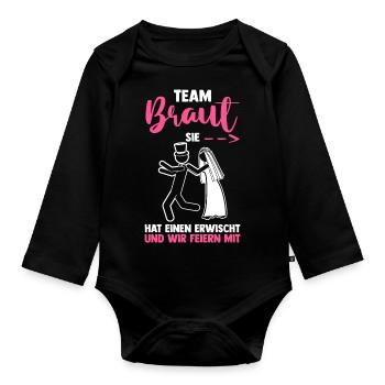 Braut Hochzeit Heiraten Junggesellenabschied - Baby Bio-Langarm-Body - Schwarz - Vorne