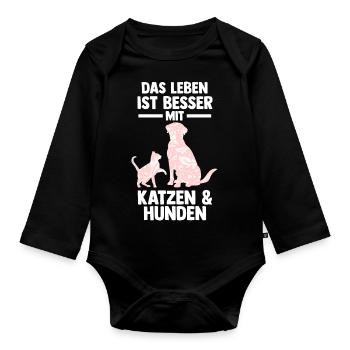 Hunde Katzenliebhaber Hundeliebhaber Katzen - Baby Bio-Langarm-Body - Schwarz - Vorne