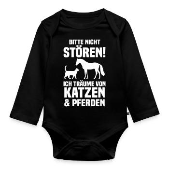 Pferde Pferdeliebhaber Katzenliebhaber Katzen - Baby Bio-Langarm-Body - Schwarz - Vorne