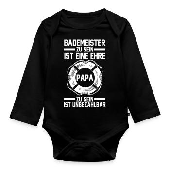 Rettungsschwimmer Vater Papa Bademeister - Baby Bio-Langarm-Body - Schwarz - Vorne