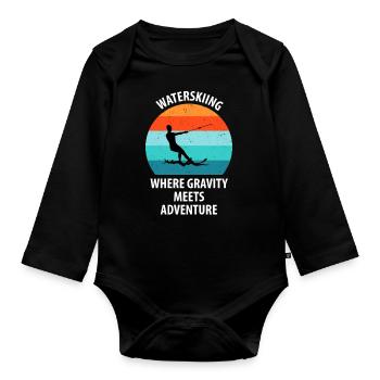 Water skis, water skis, water skiers - Organic Longsleeve Baby Bodysuit - black - Front