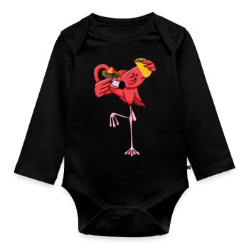 Dabbing Flamingo With Taco Funny Cinco De Mayo - Organic Longsleeve Baby Bodysuit - black - Front