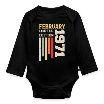 February 1971 - February 1971 Anniversary Gift - Organic Longsleeve Baby Bodysuit - black - Front